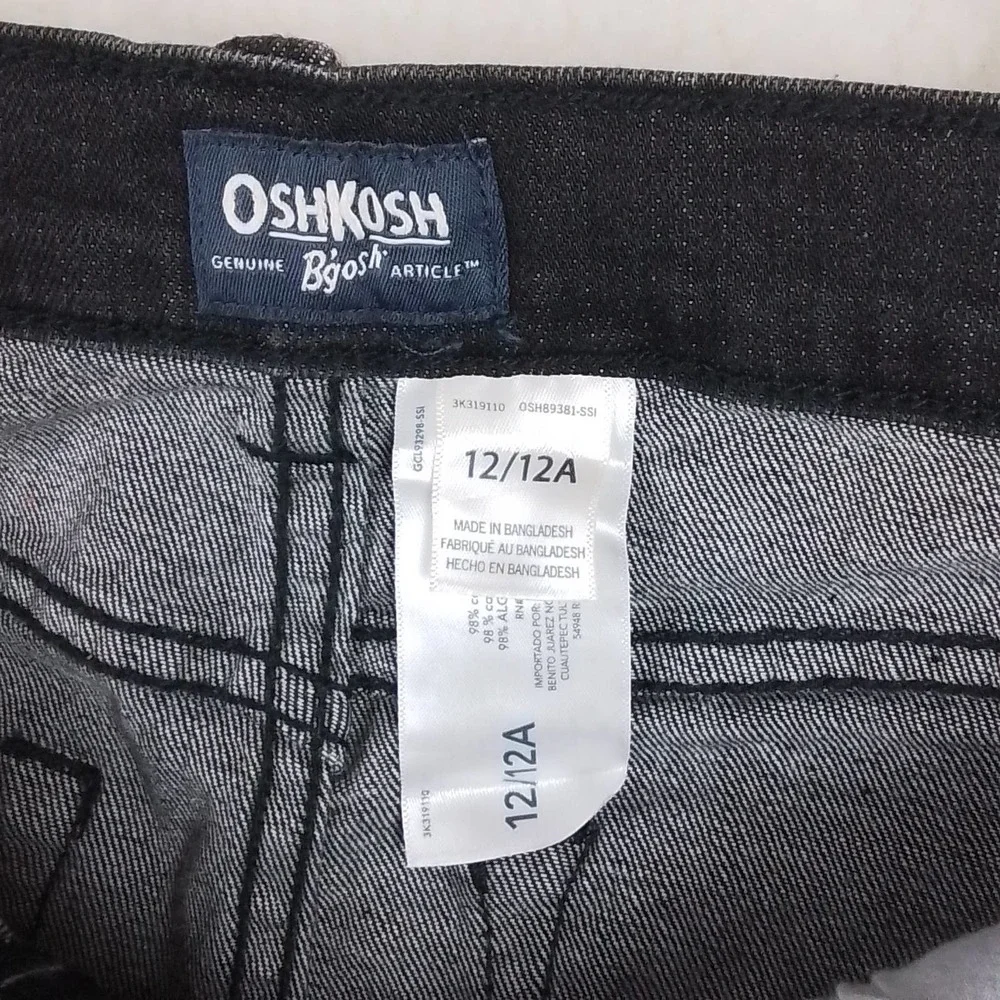 Oshkosh Jean Shorts Boys Size 12 in Faded Black w/ Distressing, Adjustable Waist
